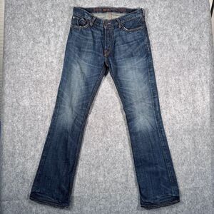 VTG Ruehl No 925 Jeans Mens 32x34 Blue Vandam Low Rise Boot Japanese Denim Flaw